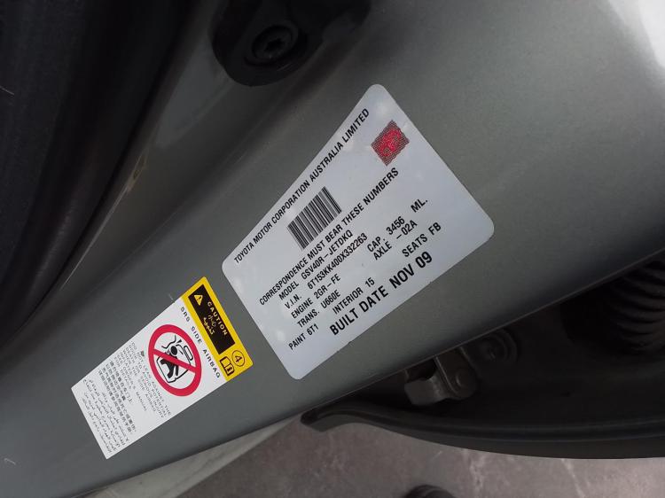 2009 Toyota Aurion — GSV40R Auto Petrol