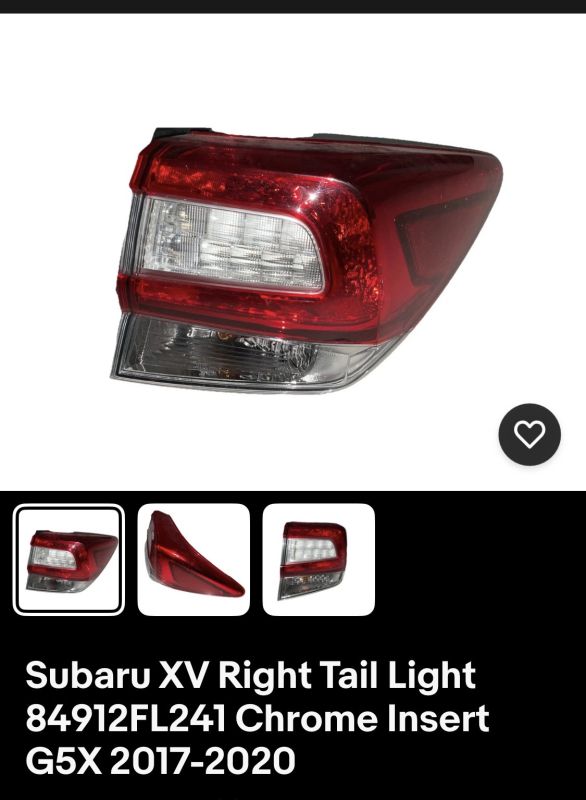 2017 Subaru Xv — Genuine OEM Subaru XV right-hand outer tail light assembly suitable for G5X series models. This is the outer quarter panel tail light (not tailgate) located on the right-hand (driver side). Features chrome insert design and factory fitment. OEM Part Number: 84912FL241 Position: Rear Outer (Qu